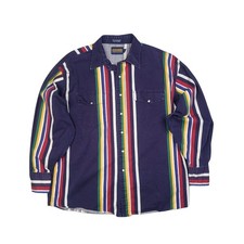 Vintage Panhandle Slim Twill Pearl Snap Western Striped Shirt Mens L Long Sleeve