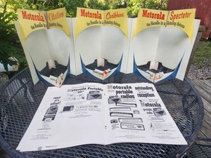 Old Motorola Portable Radio Cardboard Store Display With Selling Brochure