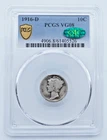 1916-D Mercury Silver Dime PCGS & CAC VG08 Gold Shield Label - T209