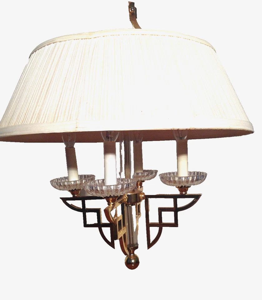 Vtg MCM Brass & Glass Chandelier 4 Arm  26" tall x 13.5" Across Lighting Decor - Image 2 of 4