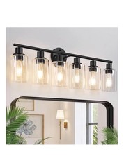 6-Light Bathroom Light Fixtures, Black Modern Vanity Lights with Clear Glass Sha