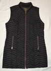 NICE Eddie Bauer Women's Black w Brown trim Long Full Zip Down Puffer Vest L