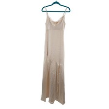 LULU'S SZ M Cream Spotlight Champagne Satin Cowl Neck Maxi Dress NEW b166