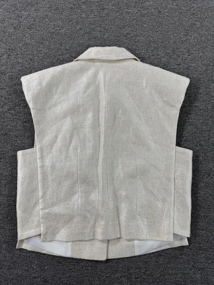 Veronica Beard Vest Womens 6 Silver Baxley Tailored Linen Viscose Blazer Dressy - Image 4 of 4