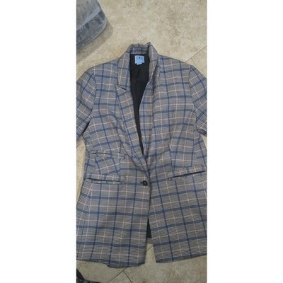 CECE Blazer Size 12 Lined Blue And Pink Houndstooth, 3 Pockets Academia