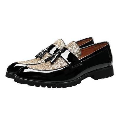 Patent Leather Glitter Tassel Casual Loafers Men's Slip-On Party Dress Shoes