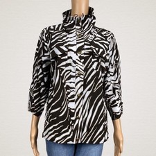 Chico's Zenergy Animal Print Track Lounge Jacket 1 MEDIUM 8 10 Brown White