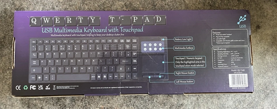 QWERTY Tpad (QK-T288) USB Keyboard - Black New Sealed - Image 3 of 3