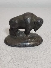 Vintage Buffalo Insurance Co. Advertising Bronze Tone Cast Metal Paperweight 