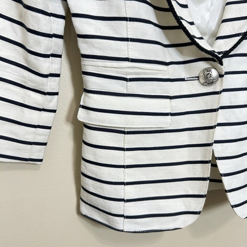 Smythe Les Vestes Linen Blend Single Button Blazer Striped 3/4 Sleeve Sz 2 - Picture 5 of 11