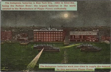 Autopiano Factory New York City Night View Hudson River Piano 1910s Postcard