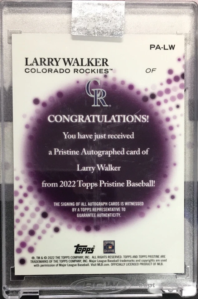 2022 Topps Pristine Larry Walker Encased Auto #PA-LW Colorado Rockies Autograph - Image 2 of 2