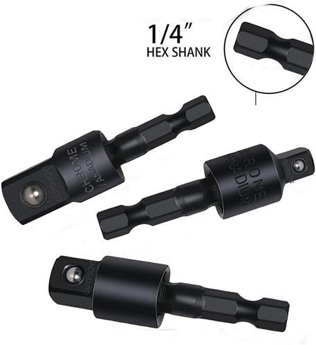 3/8" 1/2" 1/4" Universal Joint Swivel Wobble Socket Kits Impact Adapter Set of 3 - Picture 4 of 7