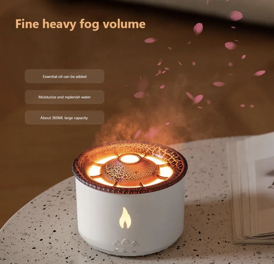 Difusor de Llama Volcano, Aceite Esencial de Aromaterapia LED Humidificador de Niebla Fría Foto 3 de 4
