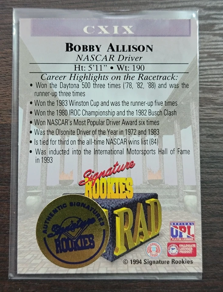 1994 Signature Rookies Tetrad - Titans Autographs #CXIX Bobby Allison /1050 (AU) - Image 2 of 2