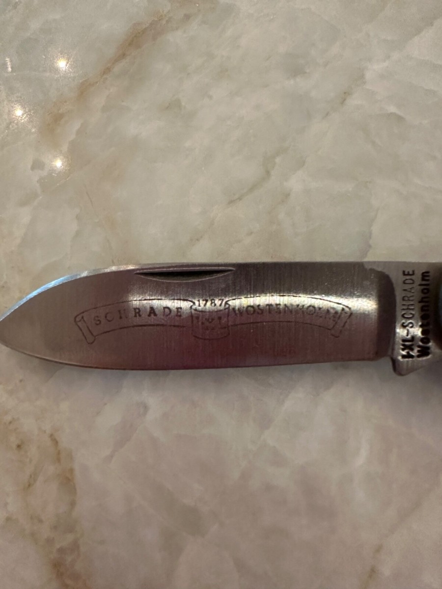 I-XL SCHRADE WOSTENHOLM STAG CANOE W/HALLMARKS ON BOLSTER