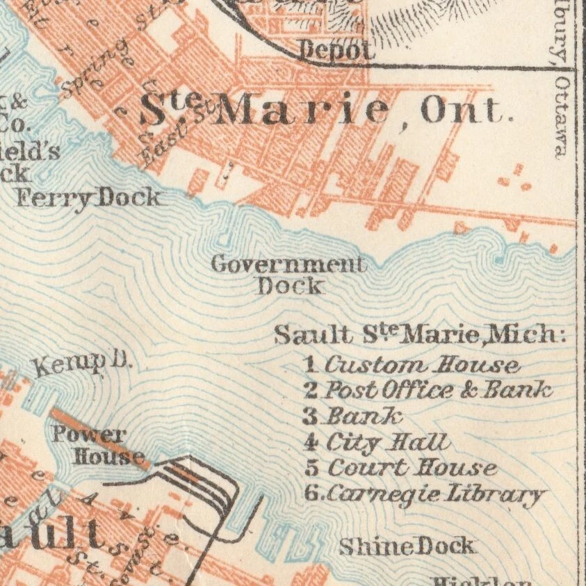 SAULT STE. MARIE  Michigan Ontario  Original Map City Plan 1909 USA Canada - Image 2 of 4