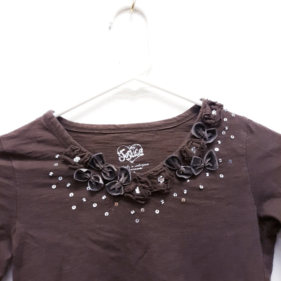 Justice Girls Top Sweater Size 8 with sequins long Sleeve brown  - Image 3 of 4