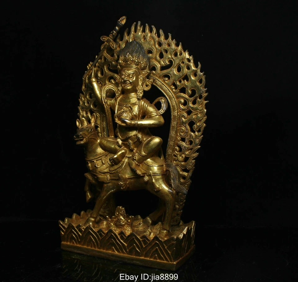 Estátua de Buda 12,8" antiga China budismo tibetano bronze cavalo dourado palden Lhamo divindade - Imagem 4 de 4