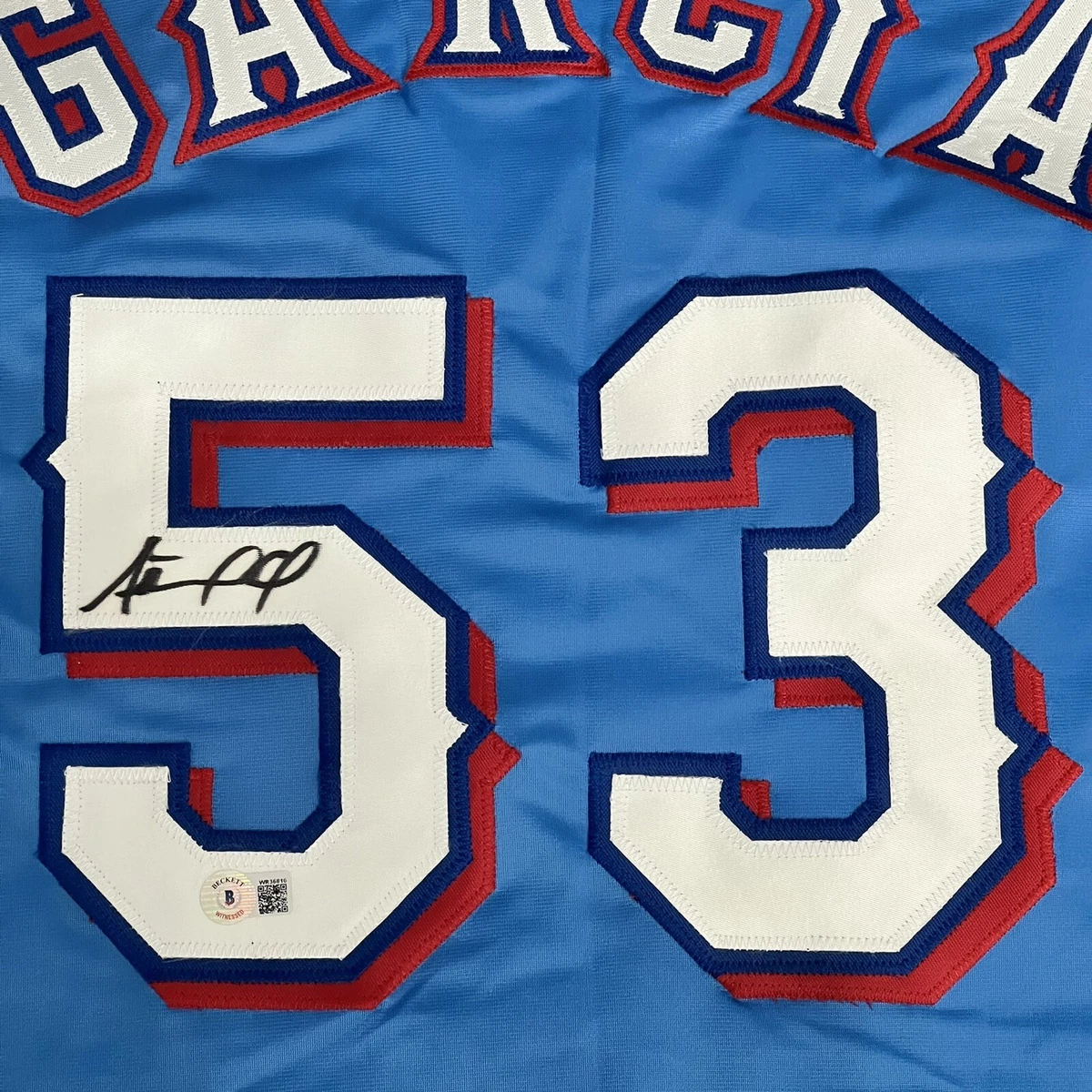 ADOLIS GARCIA RANGERS AUTO SIGNED CUSTOM LIGHT BLUE JERSEY BECKETT COA