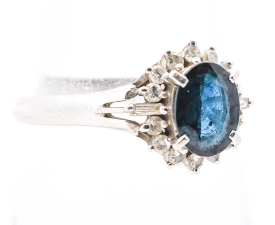 ANILLO-ZAFIRO Y DIAMANTE HALO ANILLO PLACA 1.72CTTW Foto 2 de 4