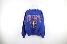 Vintage 90s Streetwear Mens Small Spell Out Republique France Sweatshirt Blue