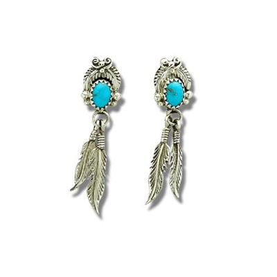 Indianerschmuck Ohrringe Türkis Silberfedern Westernschmuck Navajo Ross Antonio