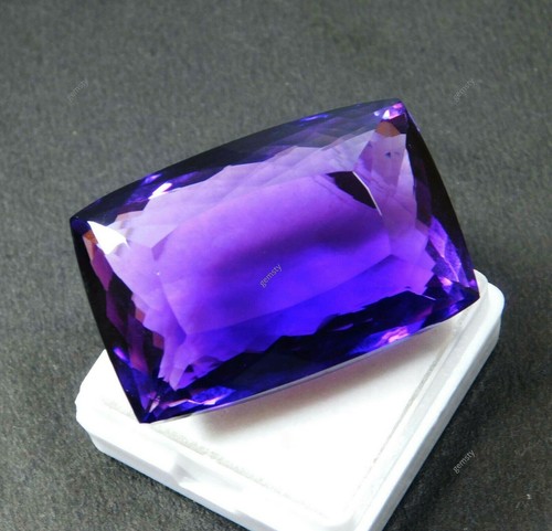 Lab Created Amethyst Gemstone CERTIFIED 82 Ct Purple Huge Cushion Cut - Picture 4 of 12