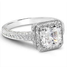 2.00Ct Asscher w/ Micro Pave Diamond Engagement Ring GIA H,VS2 14K White or Rose