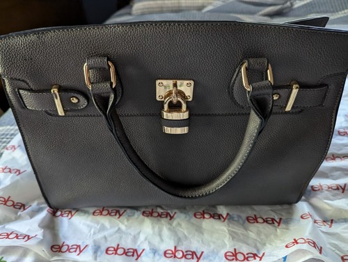 Dansein Handtasche dunkelgrau genarbtes Leder gebraucht super Zustand
