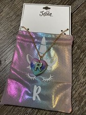 Justice Rainbow unicorn Blue initial R gold tone locket necklace bag nwt