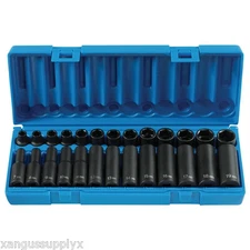 GP 1226M  3/8" Drive 6 Point Standard and Deep Metric Impact Socket Set  Black 
