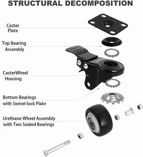 8X Schwerlastrollen Für Möbel 50mm 400KG Transportrollen Lenkrollen Mit Bremse - Bild 4 von 13