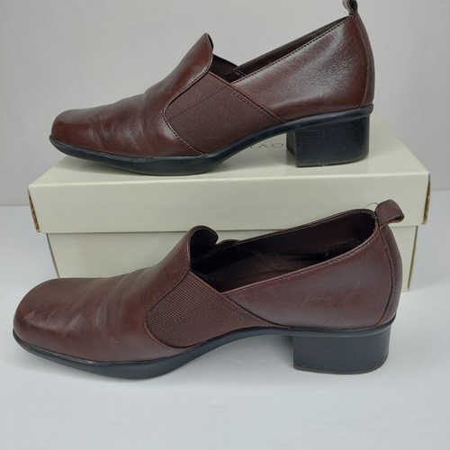 Covington Shoes Womens 6 M Brown Leather Slip On Loafers Square Toe Block Heel - Picture 8 of 10