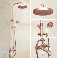 Antique Red Copper Bath Rain Shower Set Faucet Wall Mounted Tub Mixer Tap Prg565