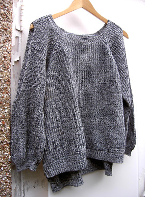 SCHWARZ WEISS GRAU OPEN ARM COLD SHOULDER TOP PULLOVER SWEATER GRUNGE PRIMARK 14