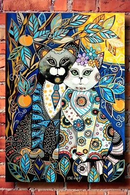 Handgemalte Katze Wand Bild, Katze Malerei, Abstrakt Katze , Naive Kunst Katze