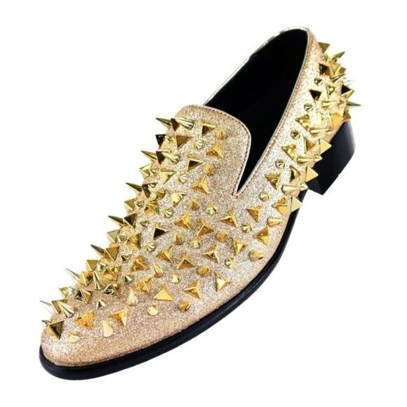 Mesa gold Amali spiked gold glitter men’s loafers sho… Gem