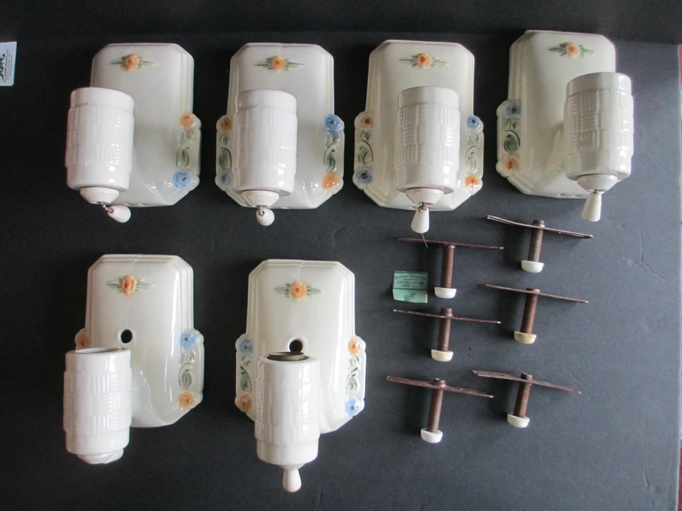 Set of 6 Porcelain Trade Mark Floral Pattern Wall Sconces Vintage C77 - Изображение 2 из 4