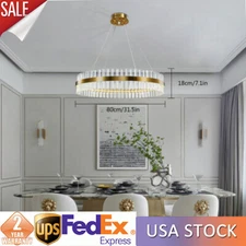 Modern LED Chandelier Crystal Pendant Lamp Round Ceiling Light Ring Adjustable