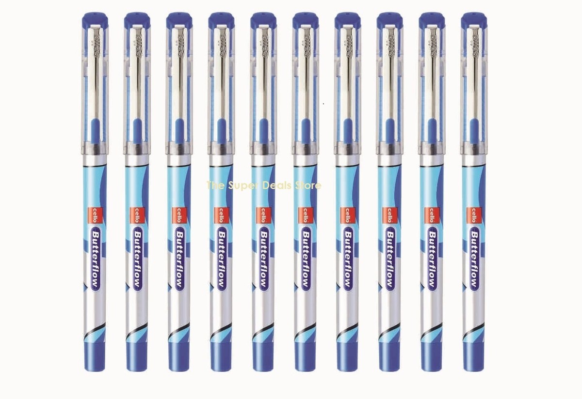 10 x Blue Ball Pen CELLO BUTTERFLOW Elasto Grip Students School
