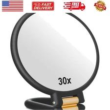 30x Magnifying Mirror, Travel Hand Mirrors with Handle - Double Side Handheld...