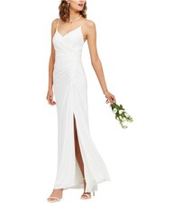 Adrianna Papell Womens Ruched Gown Dress, white, 12