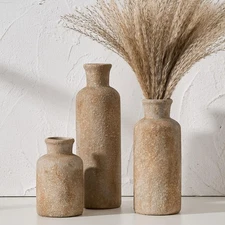 Ceramic Rustic Farmhouse Vase Set of 3,Terracotta Vases for Decor,Antique Vas...