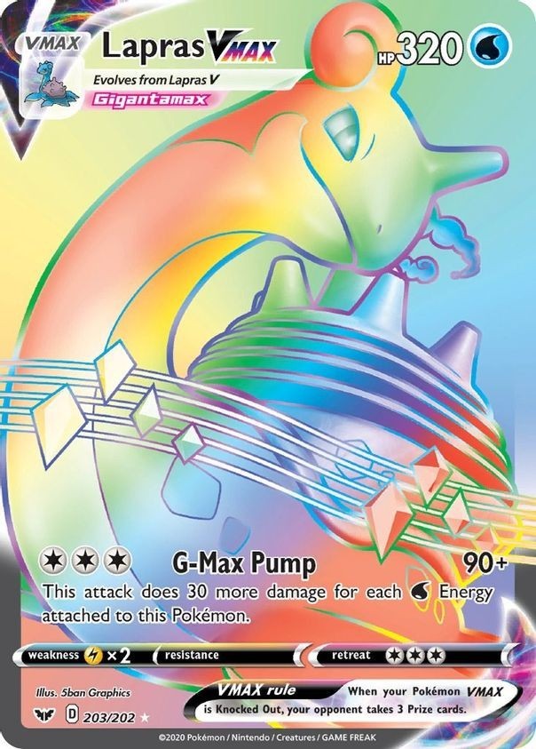 Lapras VMAX - 203/202 - Pokemon Sword & Shield Base Set Secret Rare Card NM