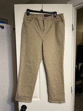 Gloria Vanderbilt Women's Petite Beige Flat Front Solid Pants Pockets