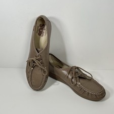 SAS Shoes Womens 9 S Slim Siesta Moc Toe Beige Leather Lace Up USA Made Comfort