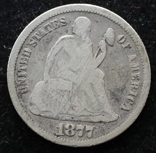 KAPPYSCOINS GH640   1877   GOOD  TO VG SEATED LIBERTY  SILVER DIME