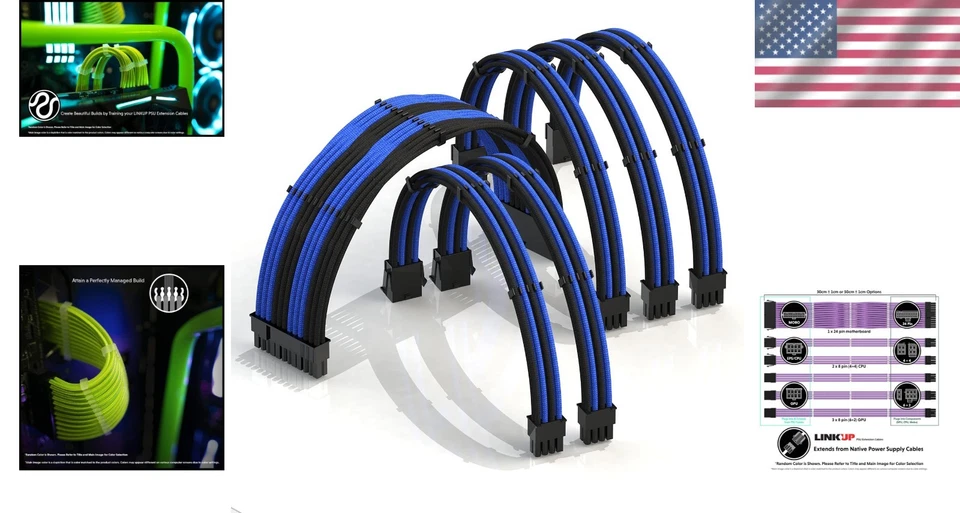 30cm Braided PSU Cable Extension w/ Comb Kit - BlackBlue - Image 2 of 4