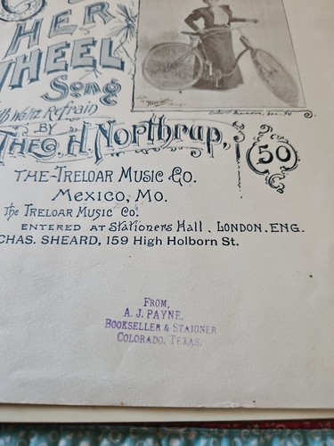 Rare 1894 Antique Carrie And Her Wheel Song With Waltz Refrain Sheet Music - Picture 4 of 17